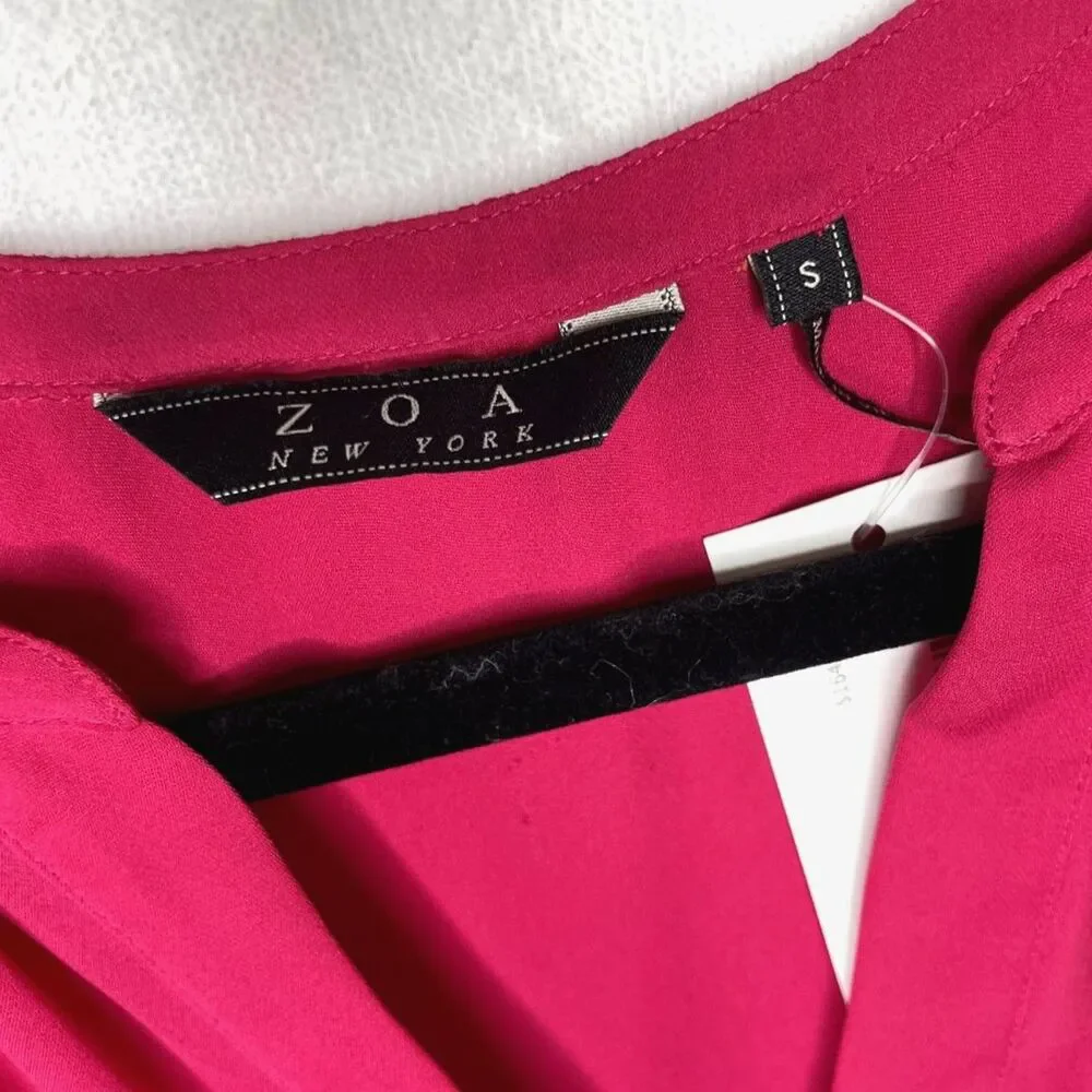 NWT Zoa New York Long Sleeve V-neck Silk Blouse in Cherry - Size Small - Picture 2 of 7